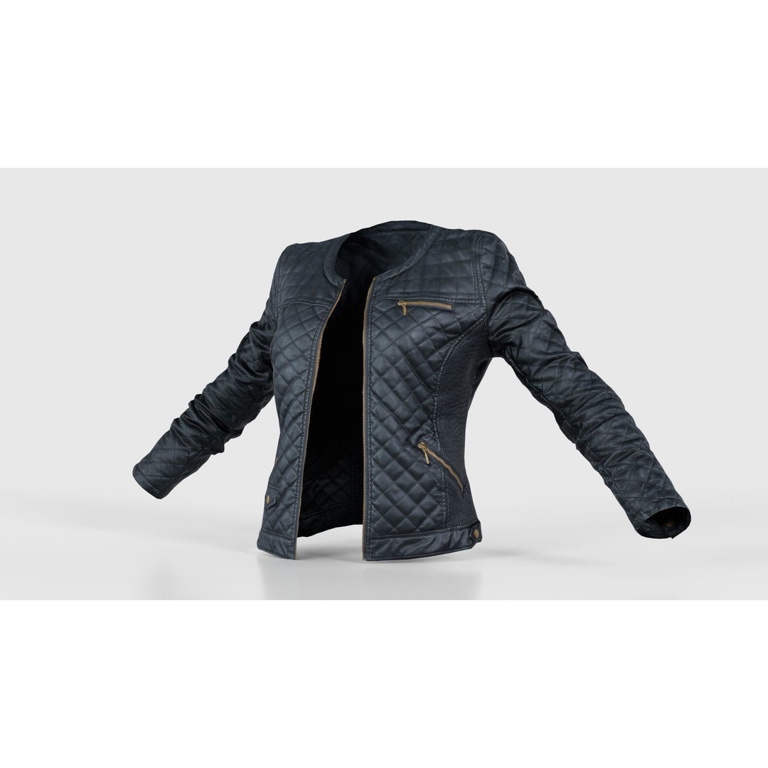 Black Padded Leather Jacket 3D Model – Low Poly Game Asset, FBX
