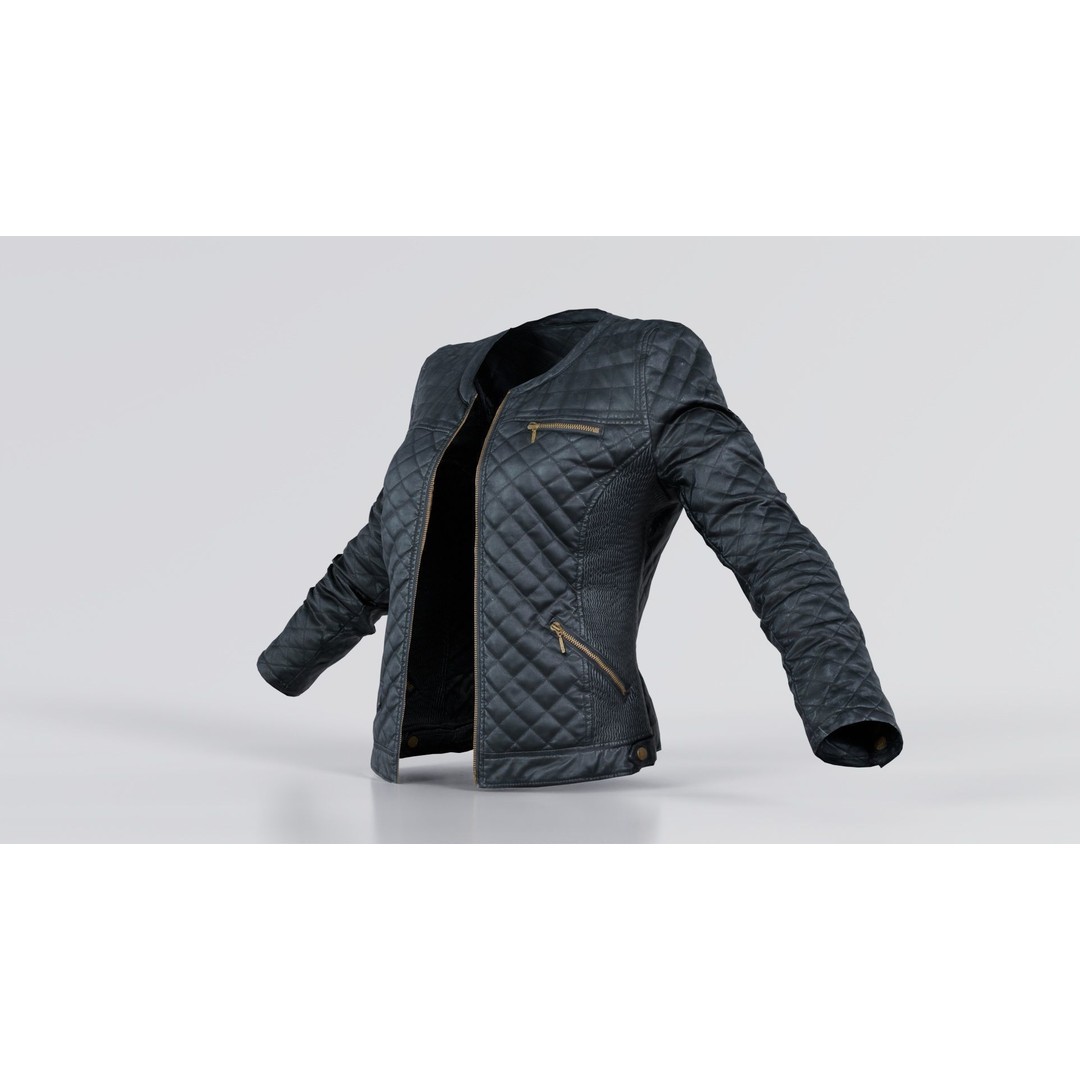 Black Padded Leather Jacket 3D Model – Low Poly Game Asset, FBX - View 10