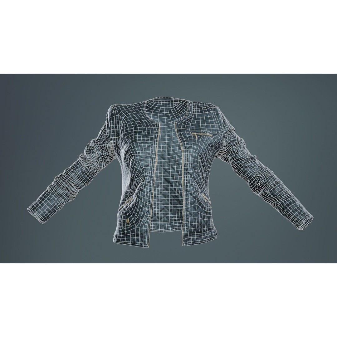 Black Padded Leather Jacket 3D Model – Low Poly Game Asset, FBX - View 11