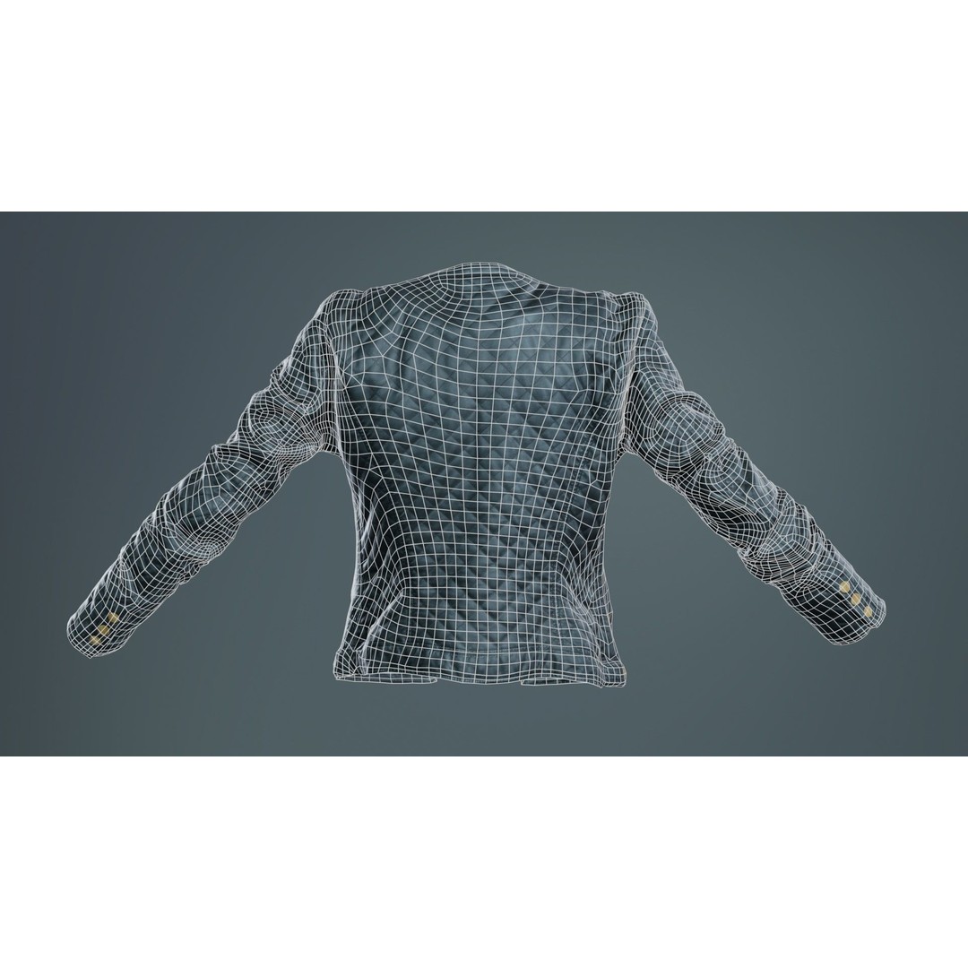 Black Padded Leather Jacket 3D Model – Low Poly Game Asset, FBX - View 12