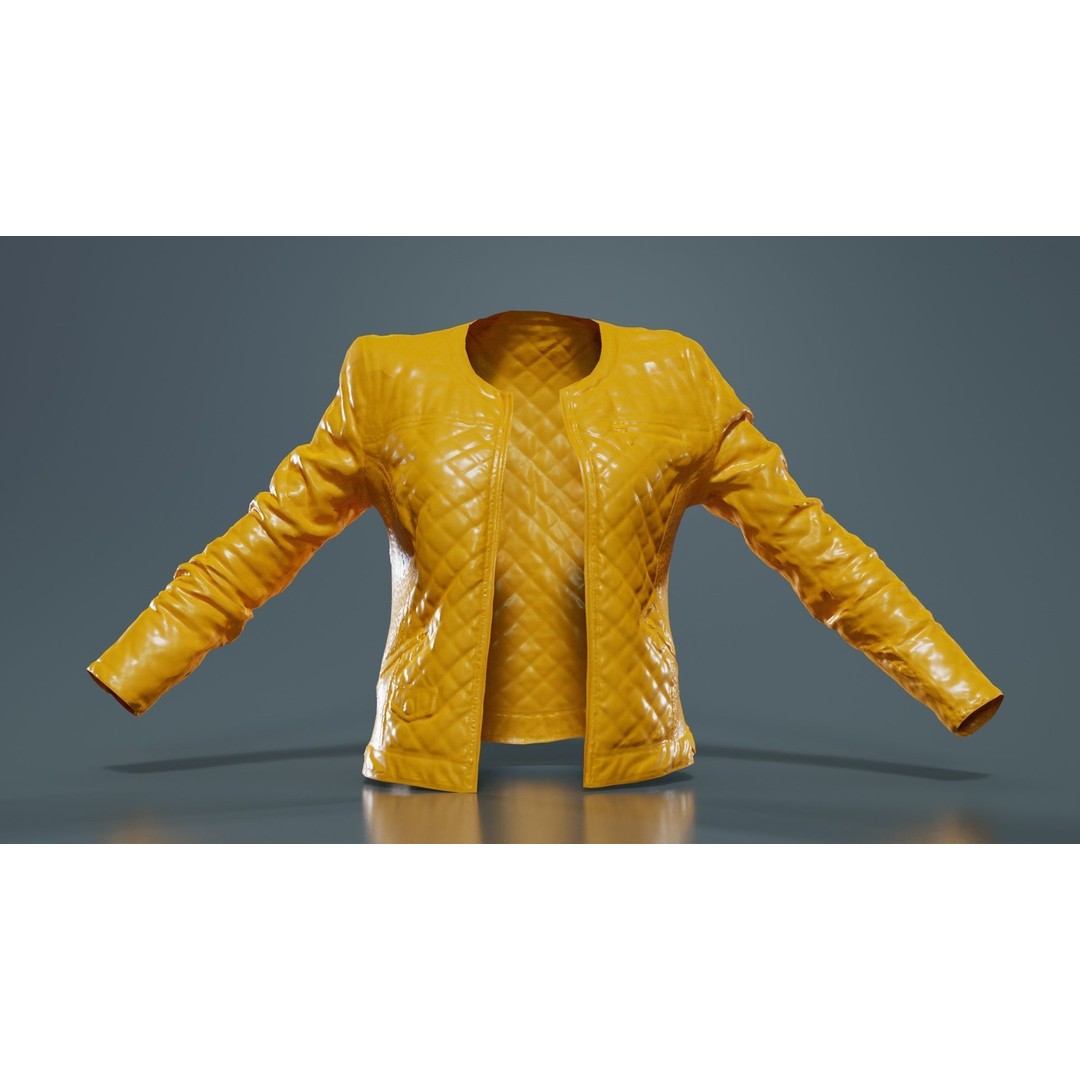 Black Padded Leather Jacket 3D Model – Low Poly Game Asset, FBX - View 14