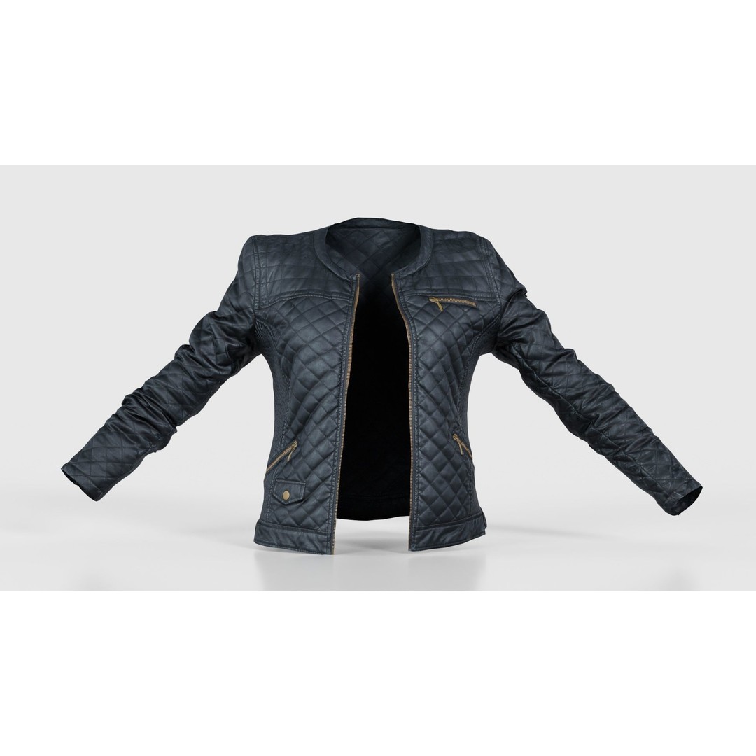 Black Padded Leather Jacket 3D Model – Low Poly Game Asset, FBX - View 17