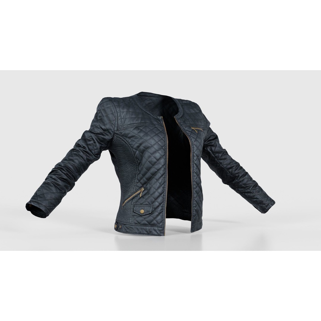 Black Padded Leather Jacket 3D Model – Low Poly Game Asset, FBX - View 18