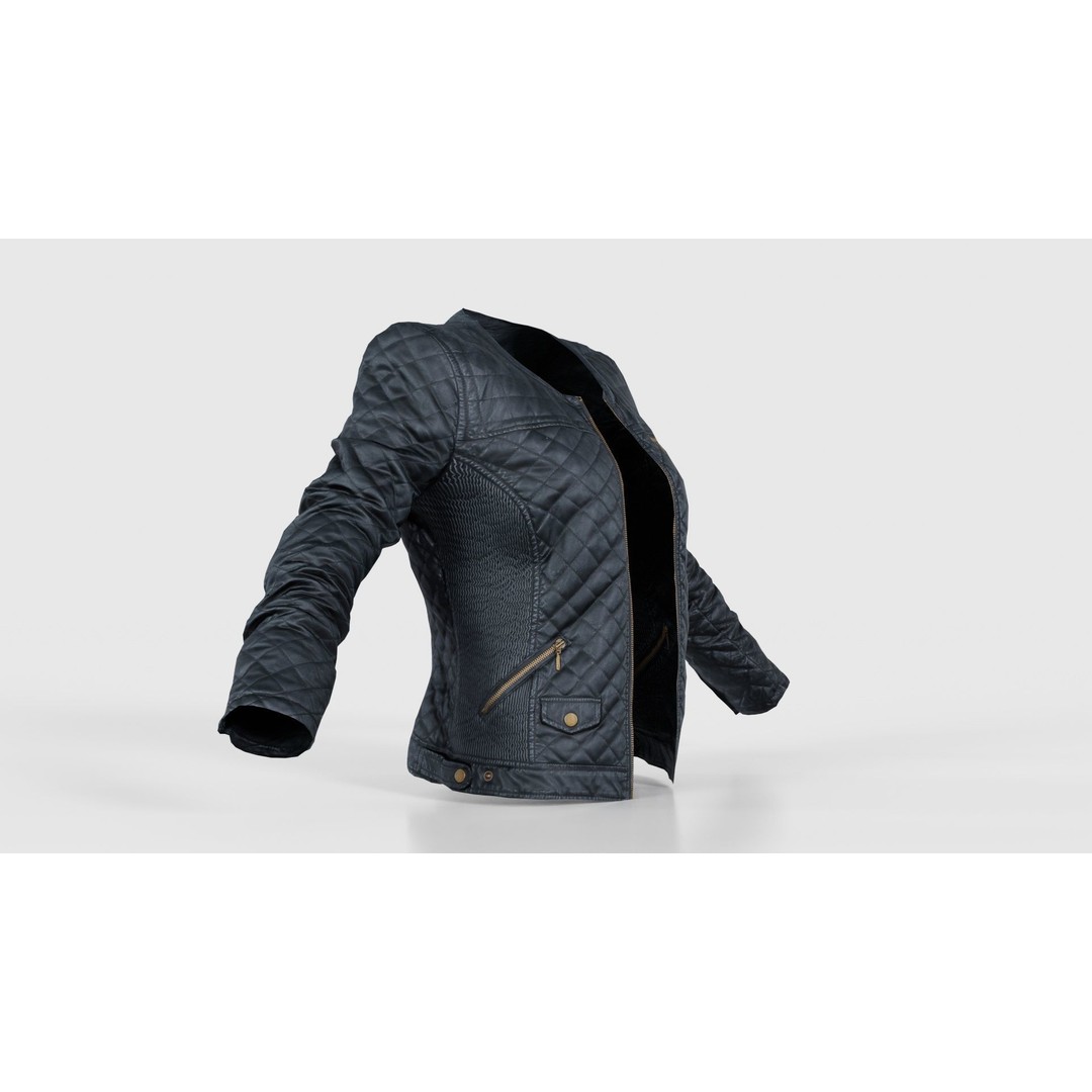 Black Padded Leather Jacket 3D Model – Low Poly Game Asset, FBX - View 19