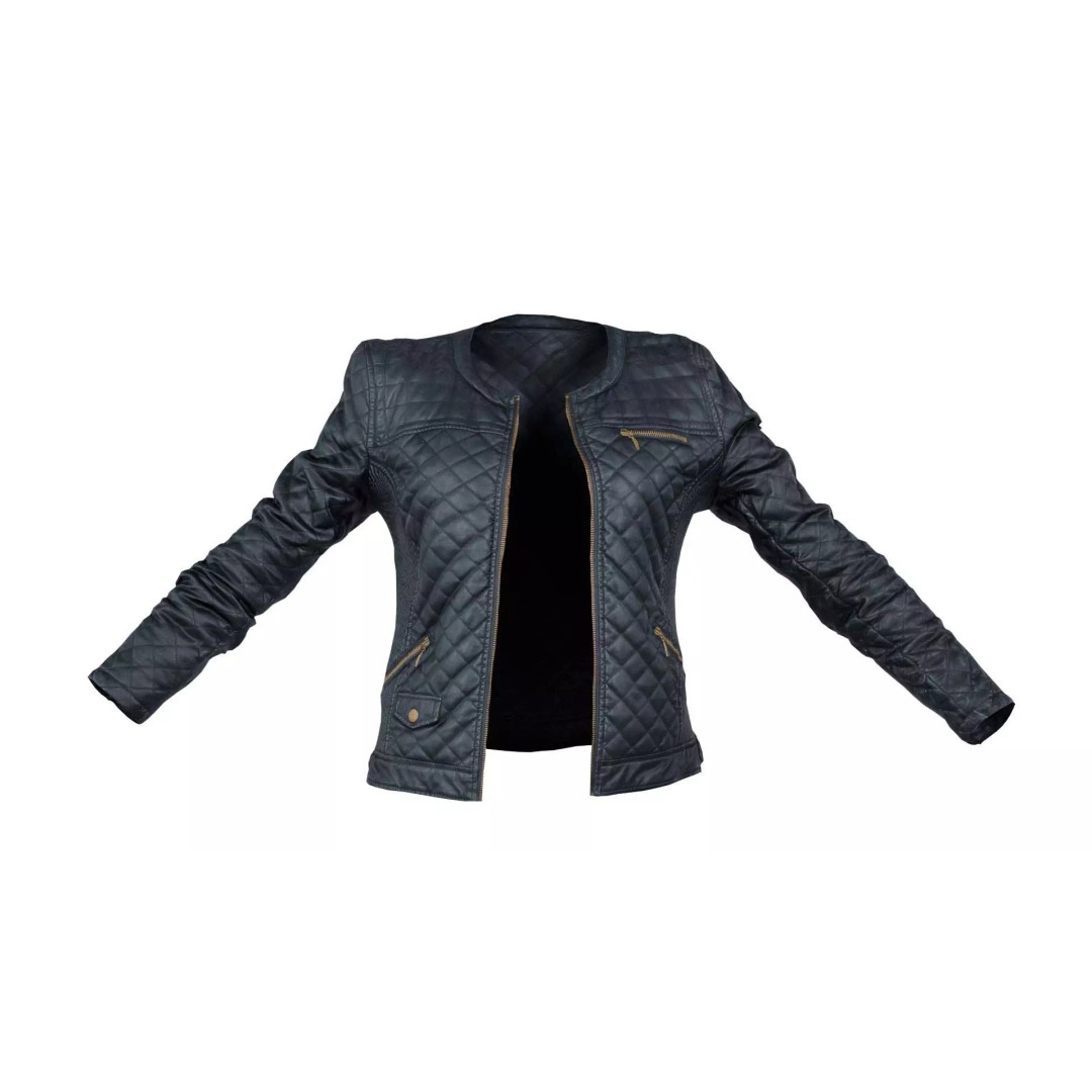 Black Padded Leather Jacket 3D Model – Low Poly Game Asset, FBX - View 2