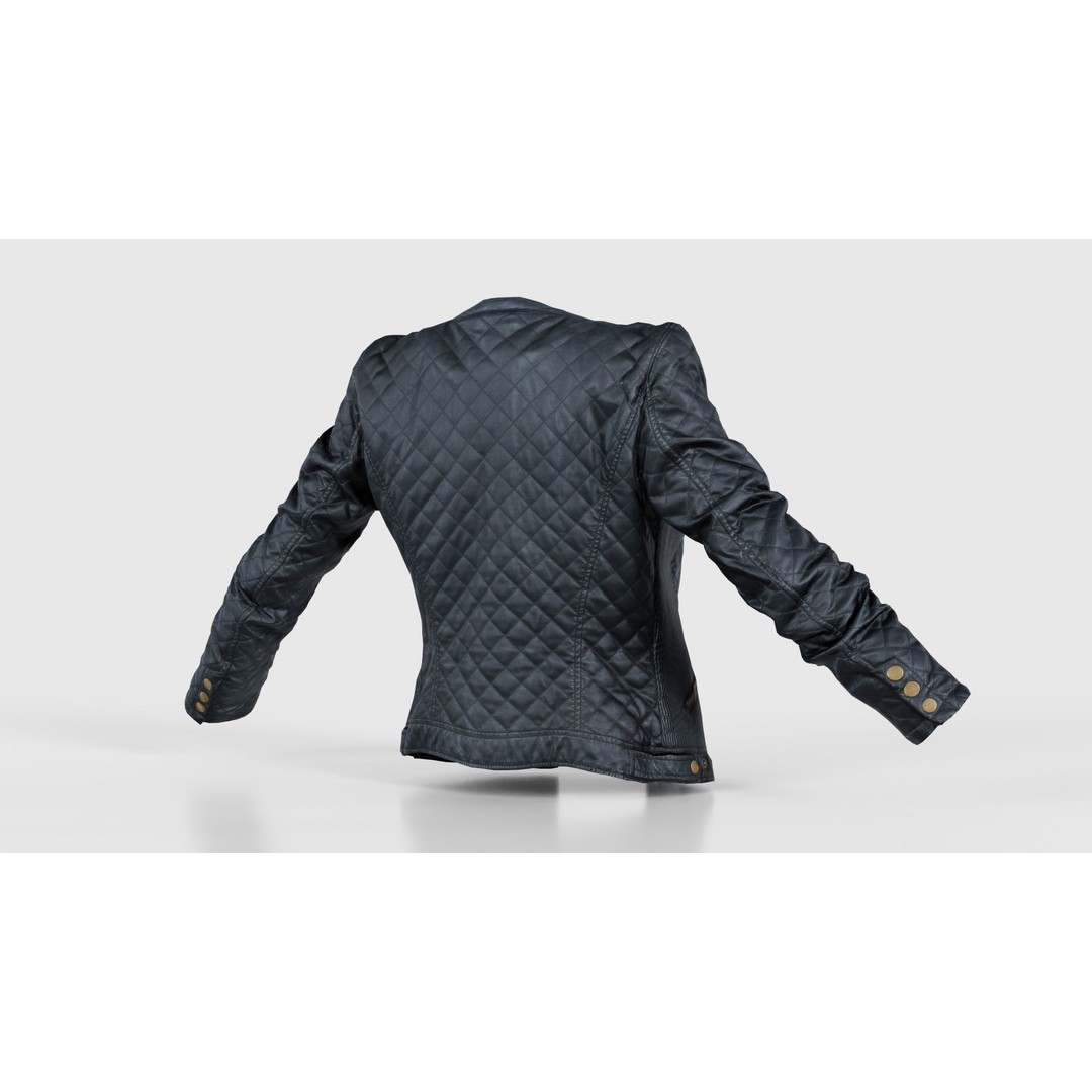 Black Padded Leather Jacket 3D Model – Low Poly Game Asset, FBX - View 22