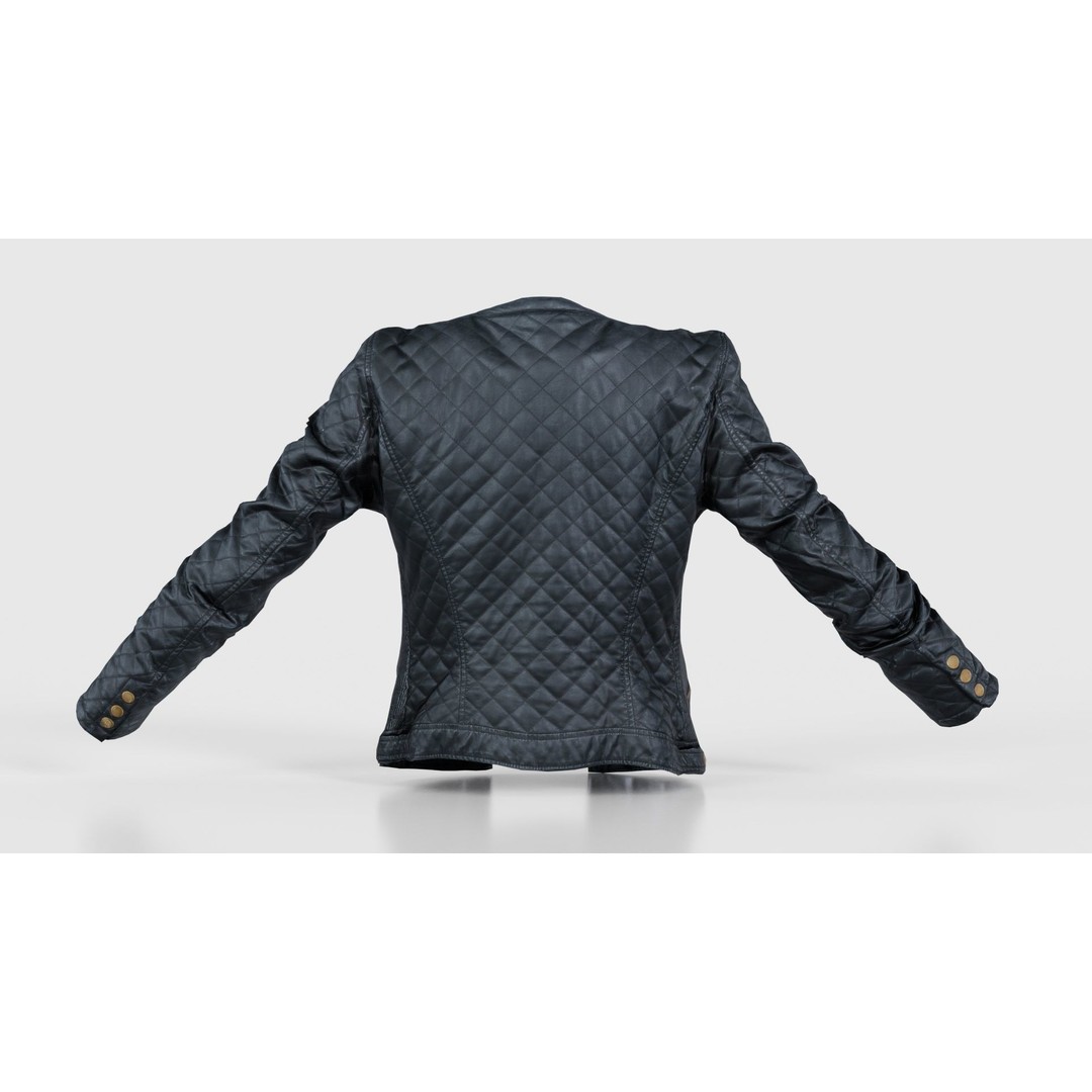 Black Padded Leather Jacket 3D Model – Low Poly Game Asset, FBX - View 23