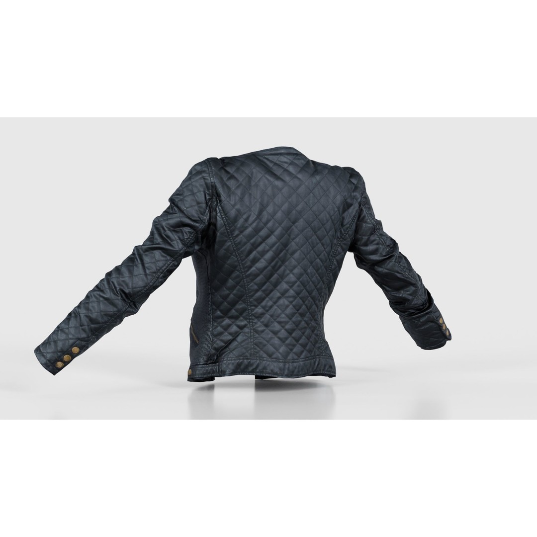 Black Padded Leather Jacket 3D Model – Low Poly Game Asset, FBX - View 24