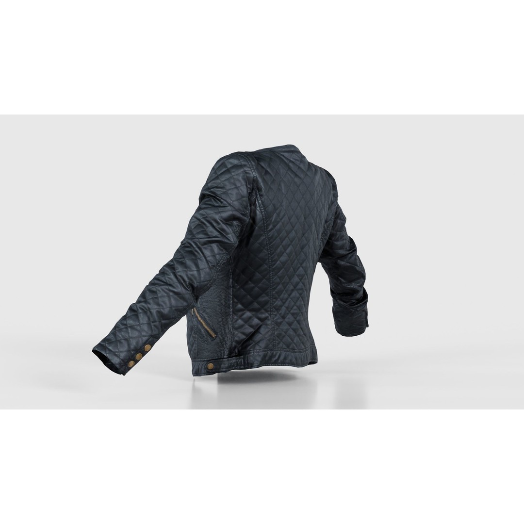 Black Padded Leather Jacket 3D Model – Low Poly Game Asset, FBX - View 25