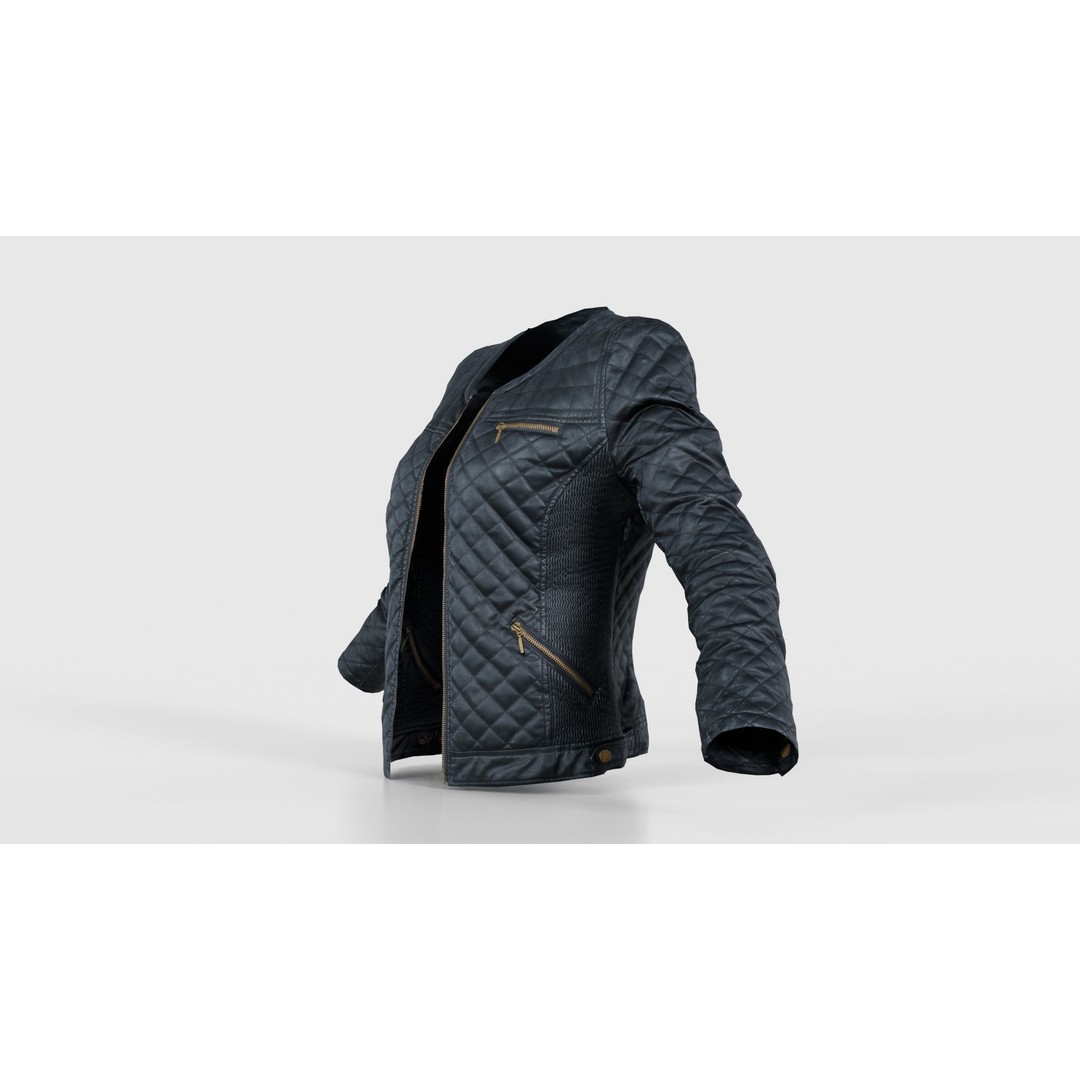 Black Padded Leather Jacket 3D Model – Low Poly Game Asset, FBX - View 27