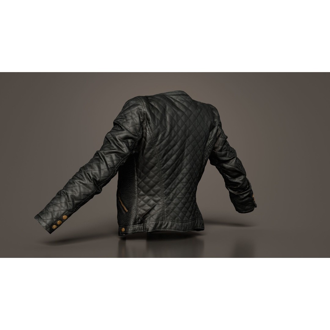 Black Padded Leather Jacket 3D Model – Low Poly Game Asset, FBX - View 3