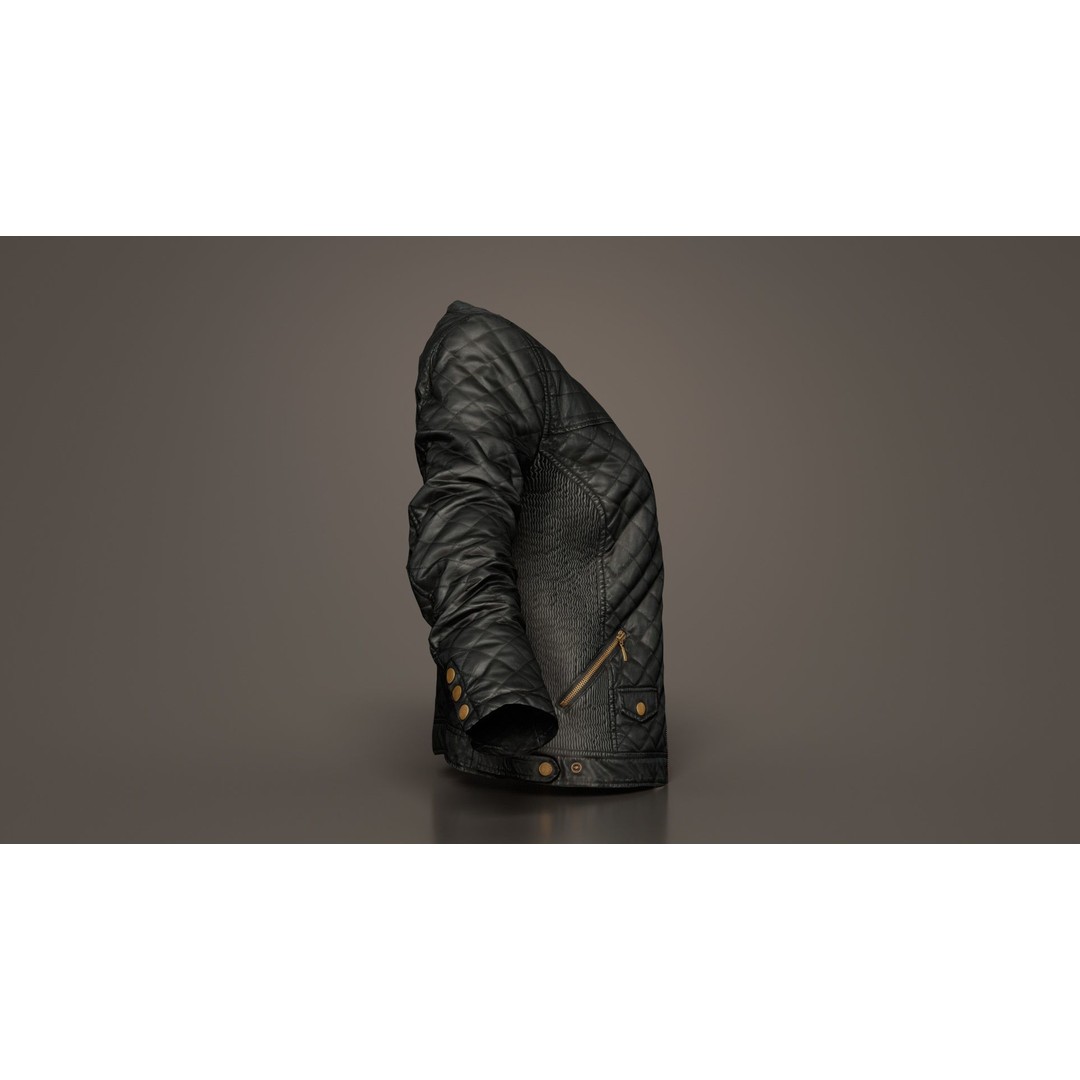 Black Padded Leather Jacket 3D Model – Low Poly Game Asset, FBX - View 4