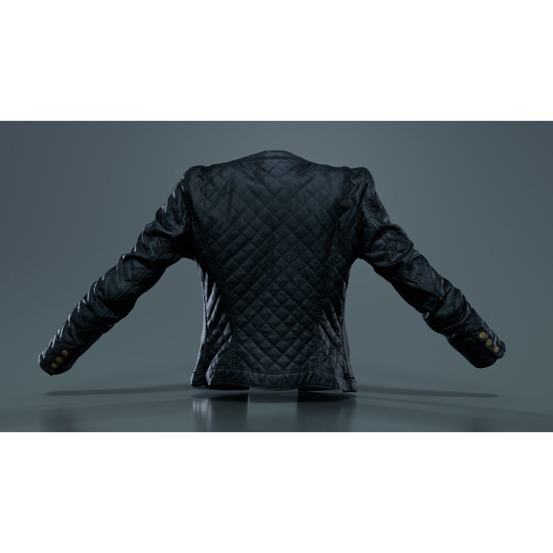 Black Padded Leather Jacket 3D Model – Low Poly Game Asset, FBX - View 7