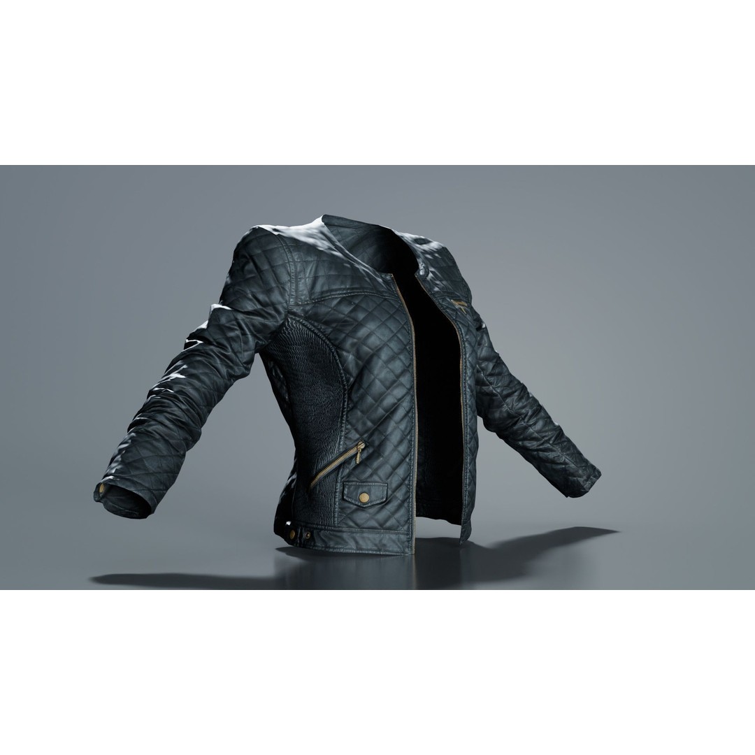 Black Padded Leather Jacket 3D Model – Low Poly Game Asset, FBX - View 8