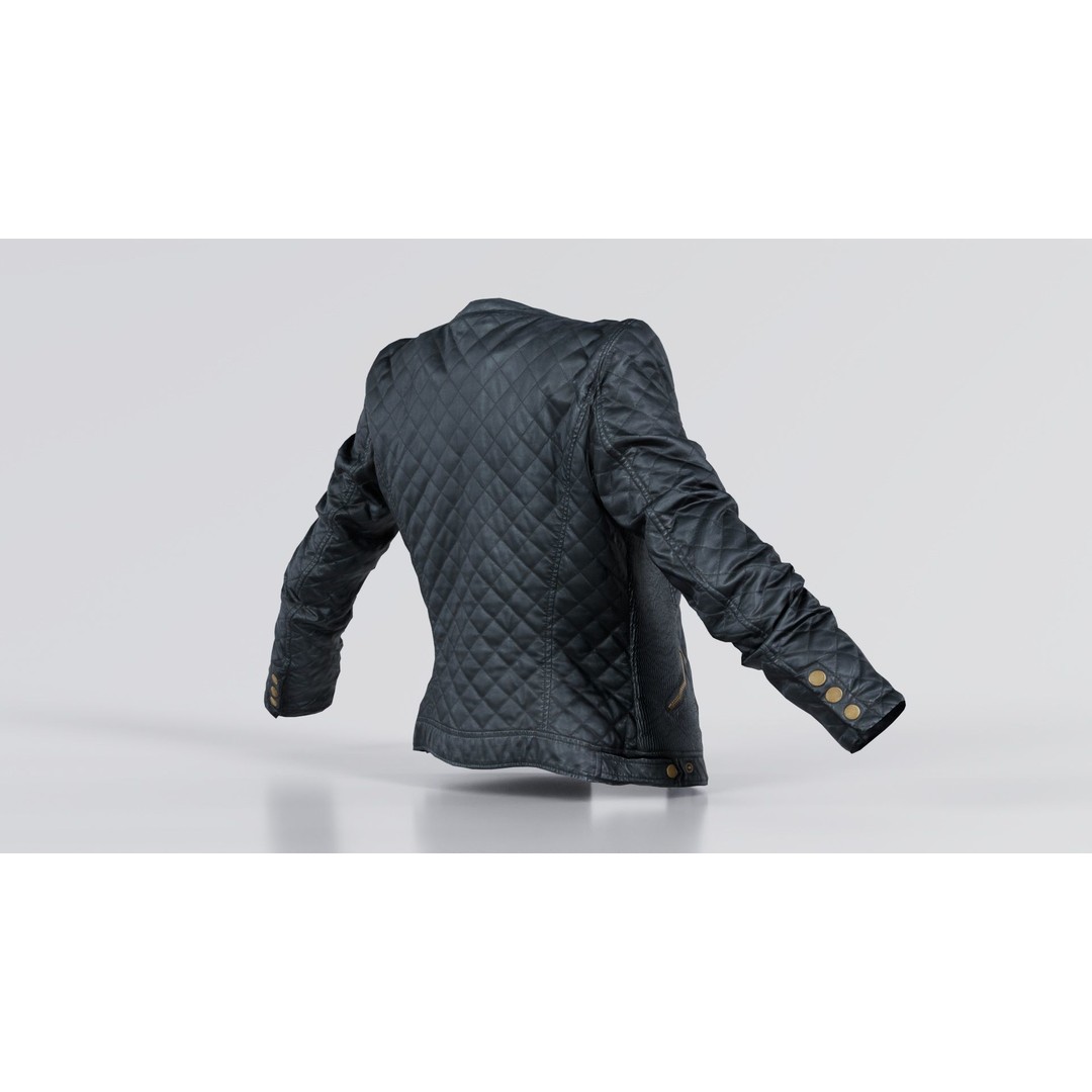 Black Padded Leather Jacket 3D Model – Low Poly Game Asset, FBX - View 9