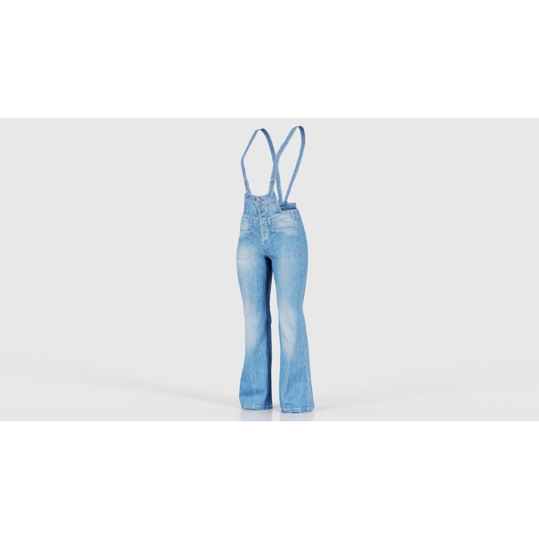 Jeans Salopet Long 3D Model – Low Poly Denim Overalls, FBX/Blender
