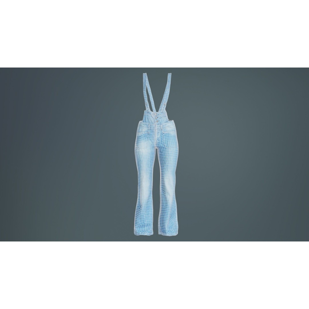Jeans Salopet Long 3D Model – Low Poly Denim Overalls, FBX/Blender - View 11
