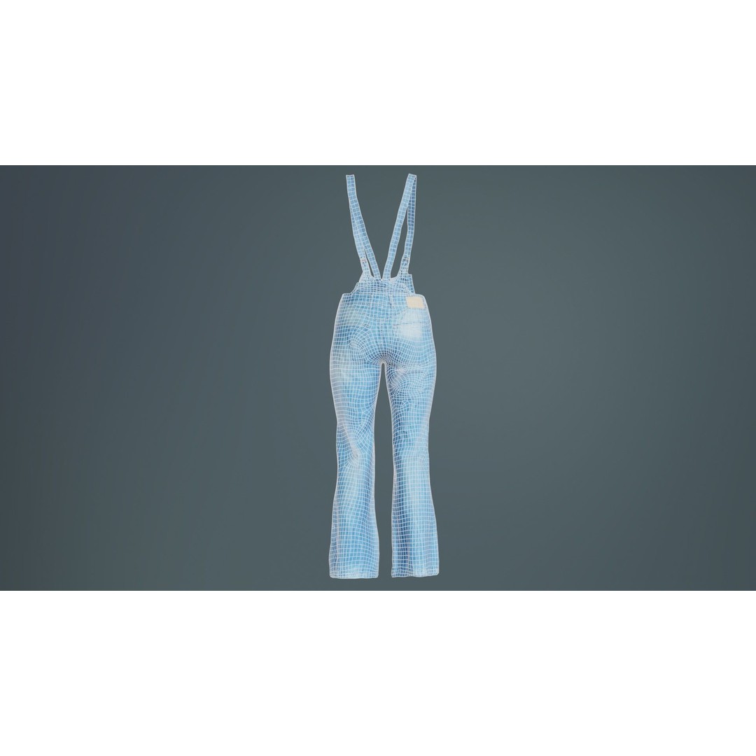 Jeans Salopet Long 3D Model – Low Poly Denim Overalls, FBX/Blender - View 12