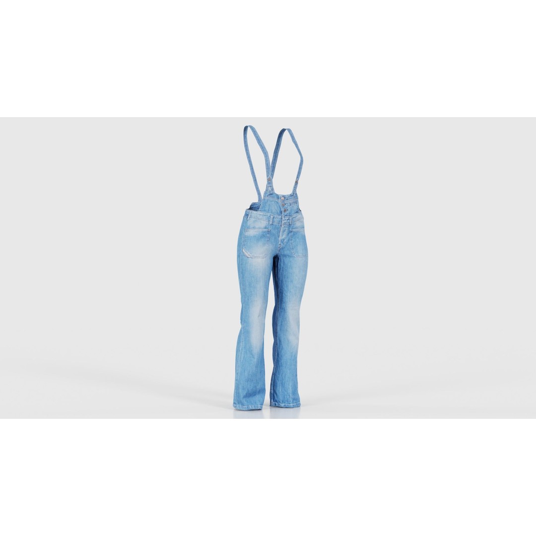 Jeans Salopet Long 3D Model – Low Poly Denim Overalls, FBX/Blender - View 18