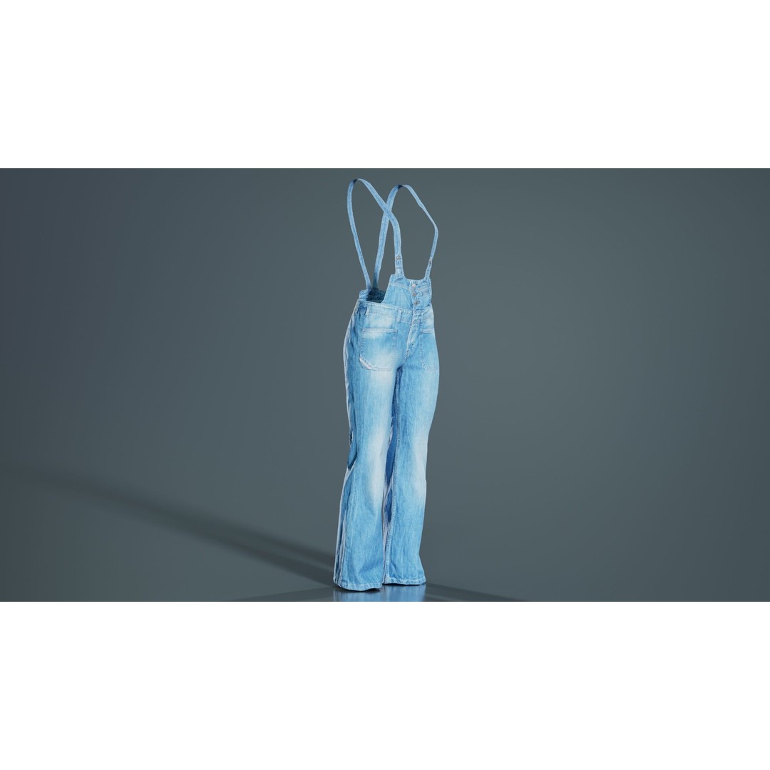 Jeans Salopet Long 3D Model – Low Poly Denim Overalls, FBX/Blender - View 3