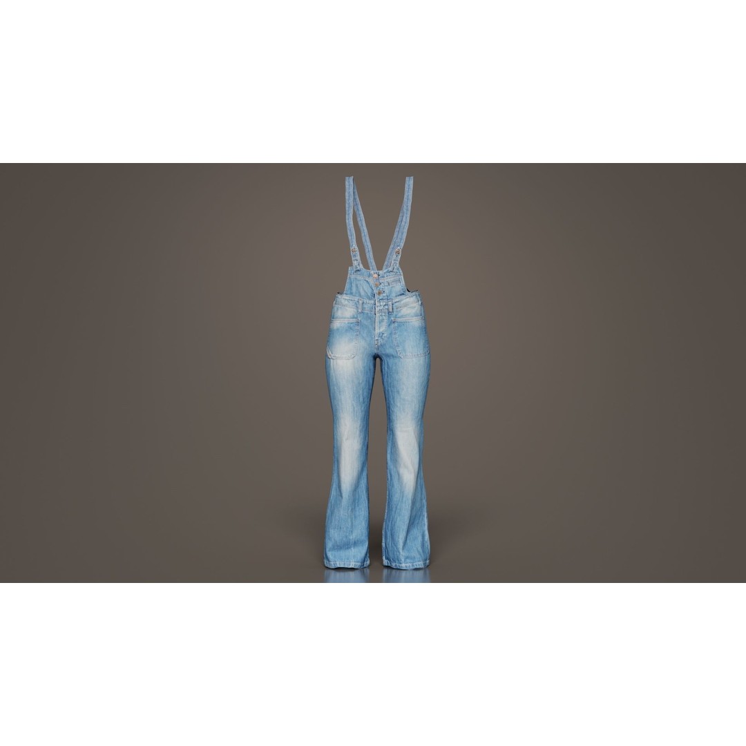 Jeans Salopet Long 3D Model – Low Poly Denim Overalls, FBX/Blender - View 4
