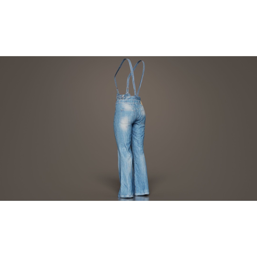 Jeans Salopet Long 3D Model – Low Poly Denim Overalls, FBX/Blender - View 5