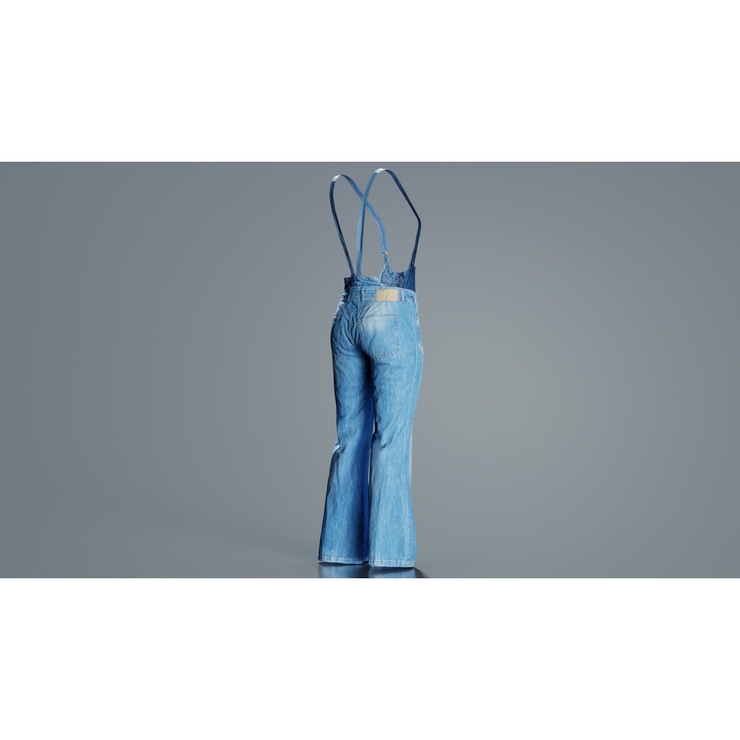 Jeans Salopet Long 3D Model – Low Poly Denim Overalls, FBX/Blender - View 8