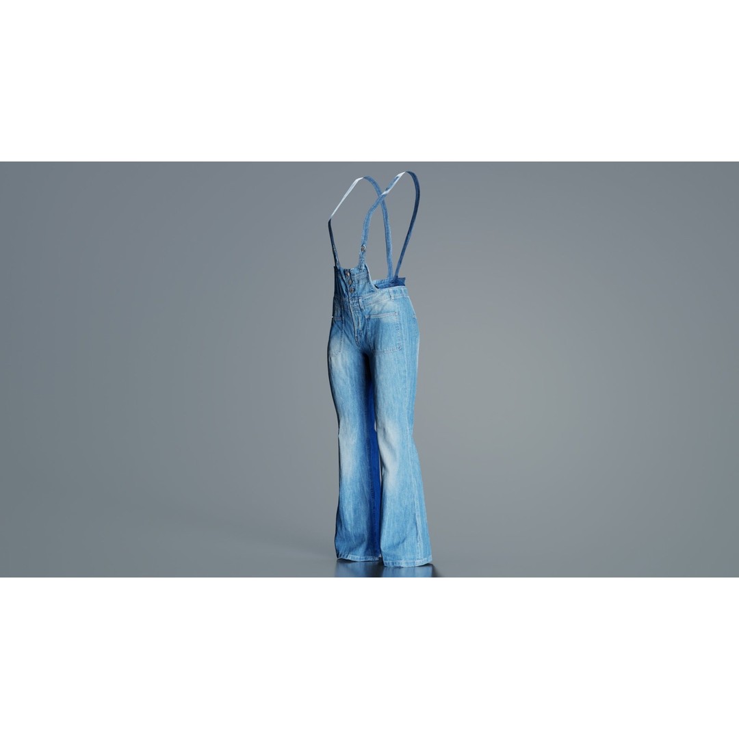 Jeans Salopet Long 3D Model – Low Poly Denim Overalls, FBX/Blender - View 9