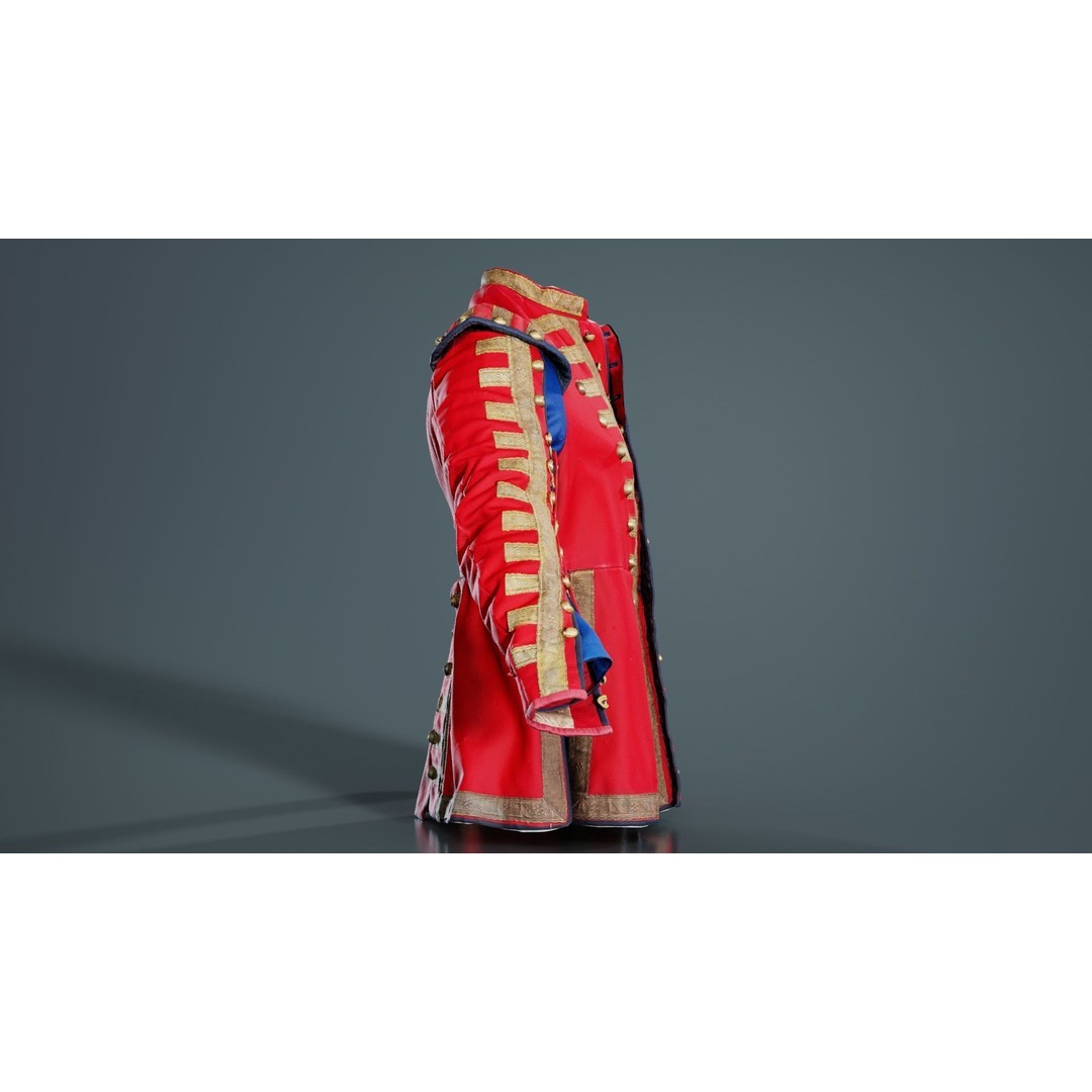 Red Stud Jacket 3D Model – Low Poly Military Outerwear, FBX, PBR - View 10