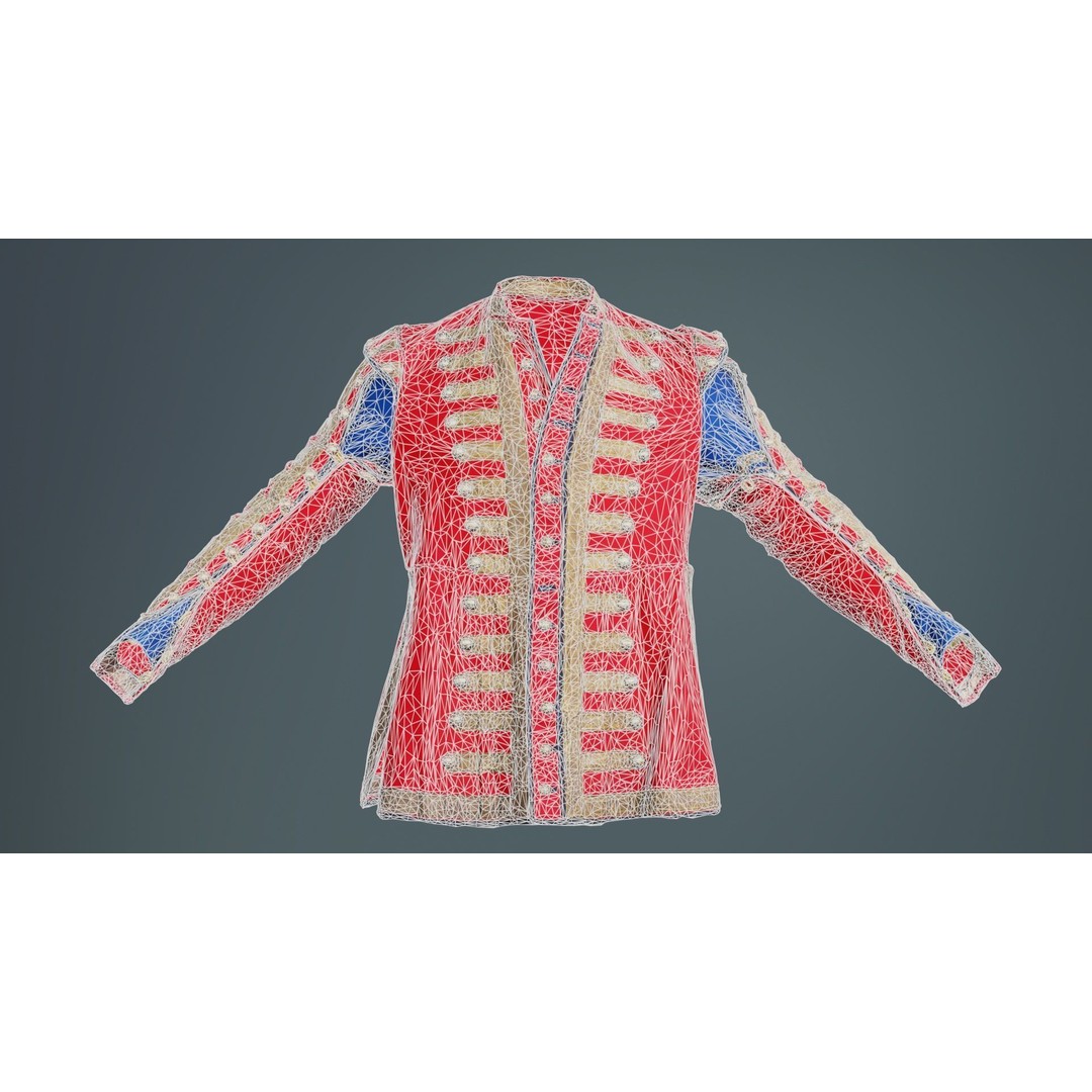 Red Stud Jacket 3D Model – Low Poly Military Outerwear, FBX, PBR - View 11