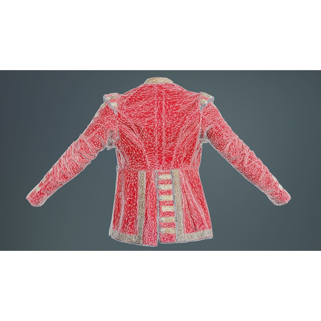 Red Stud Jacket 3D Model – Low Poly Military Outerwear, FBX, PBR - View 12