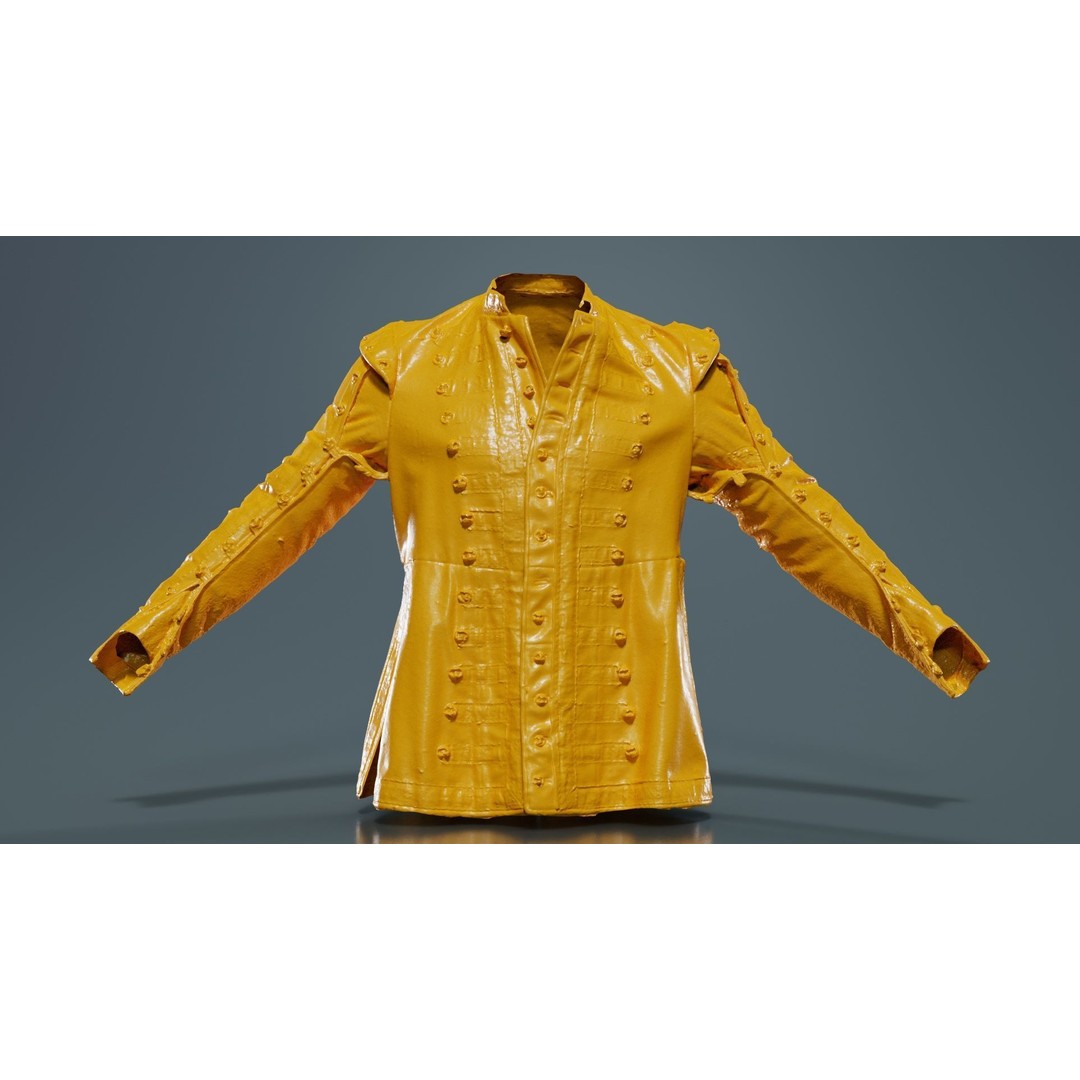 Red Stud Jacket 3D Model – Low Poly Military Outerwear, FBX, PBR - View 14