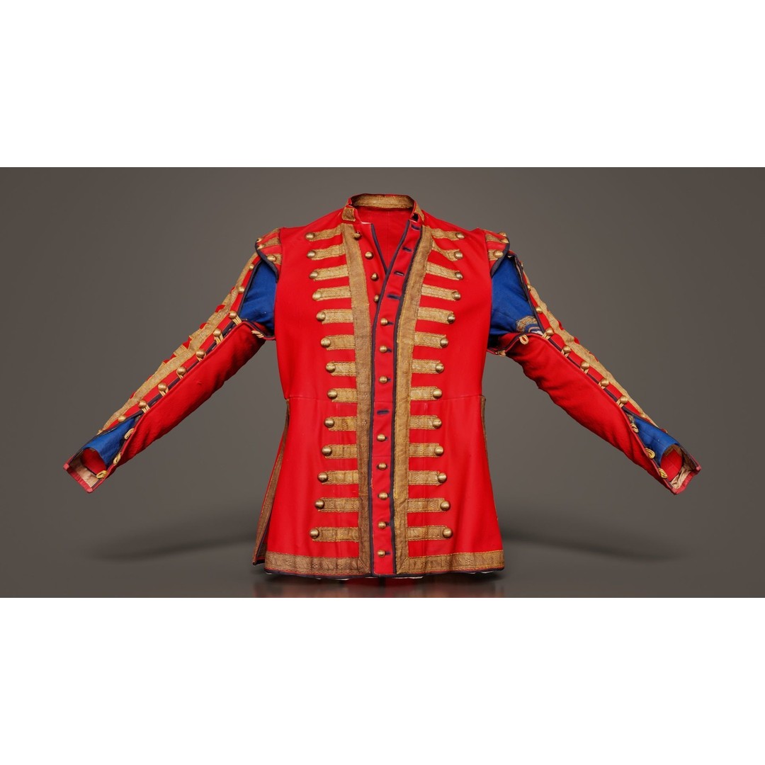 Red Stud Jacket 3D Model – Low Poly Military Outerwear, FBX, PBR - View 3