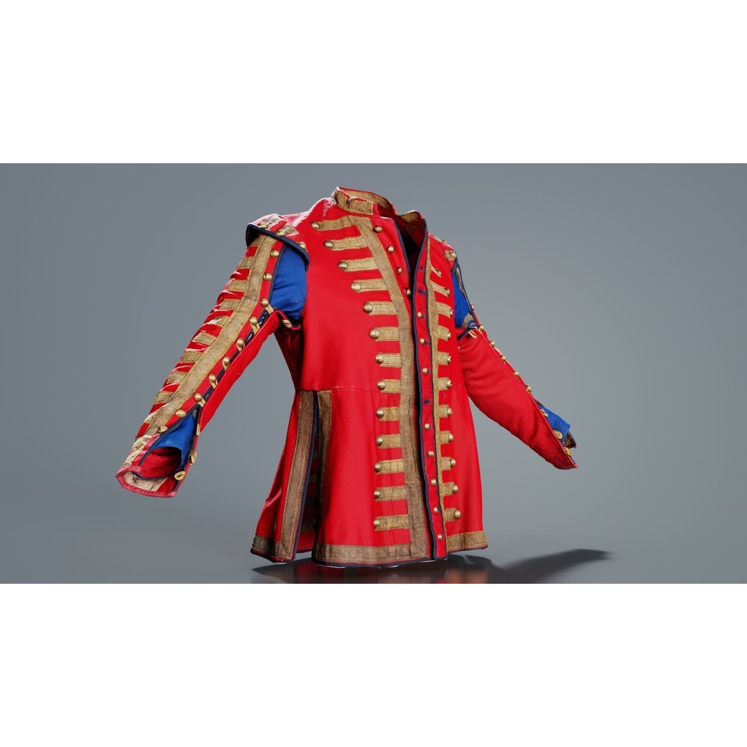 Red Stud Jacket 3D Model – Low Poly Military Outerwear, FBX, PBR - View 4