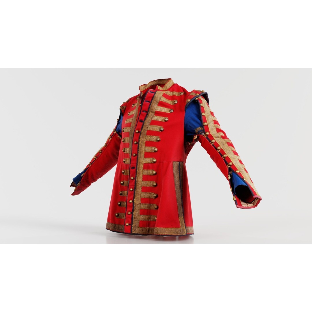 Red Stud Jacket 3D Model – Low Poly Military Outerwear, FBX, PBR - View 7