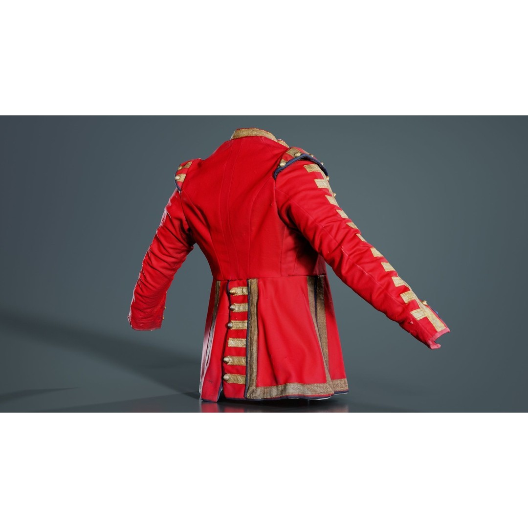 Red Stud Jacket 3D Model – Low Poly Military Outerwear, FBX, PBR - View 8