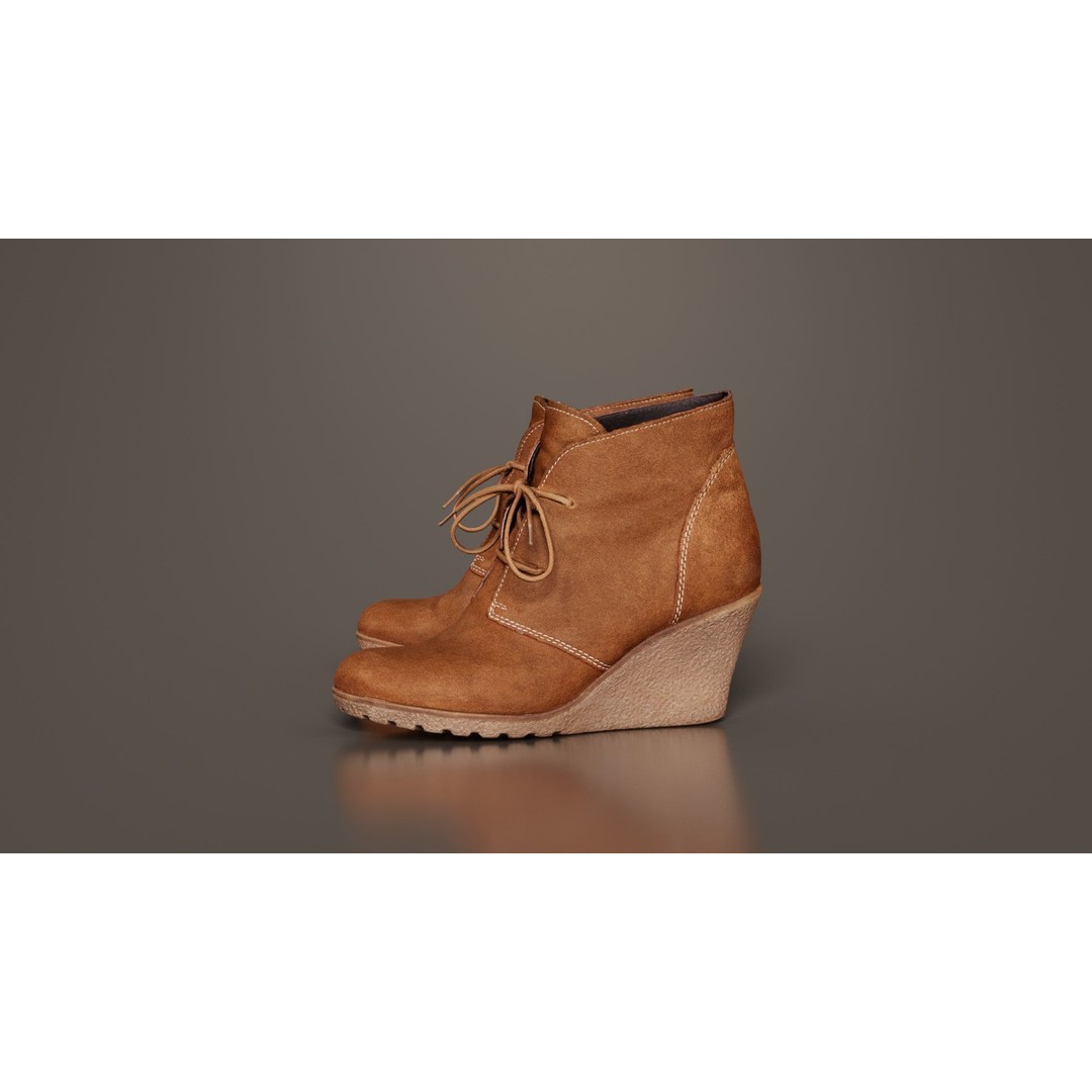 Brown Sleeve Boots 3D Model – Low Poly Character Footwear, FBX, Blender - View 3