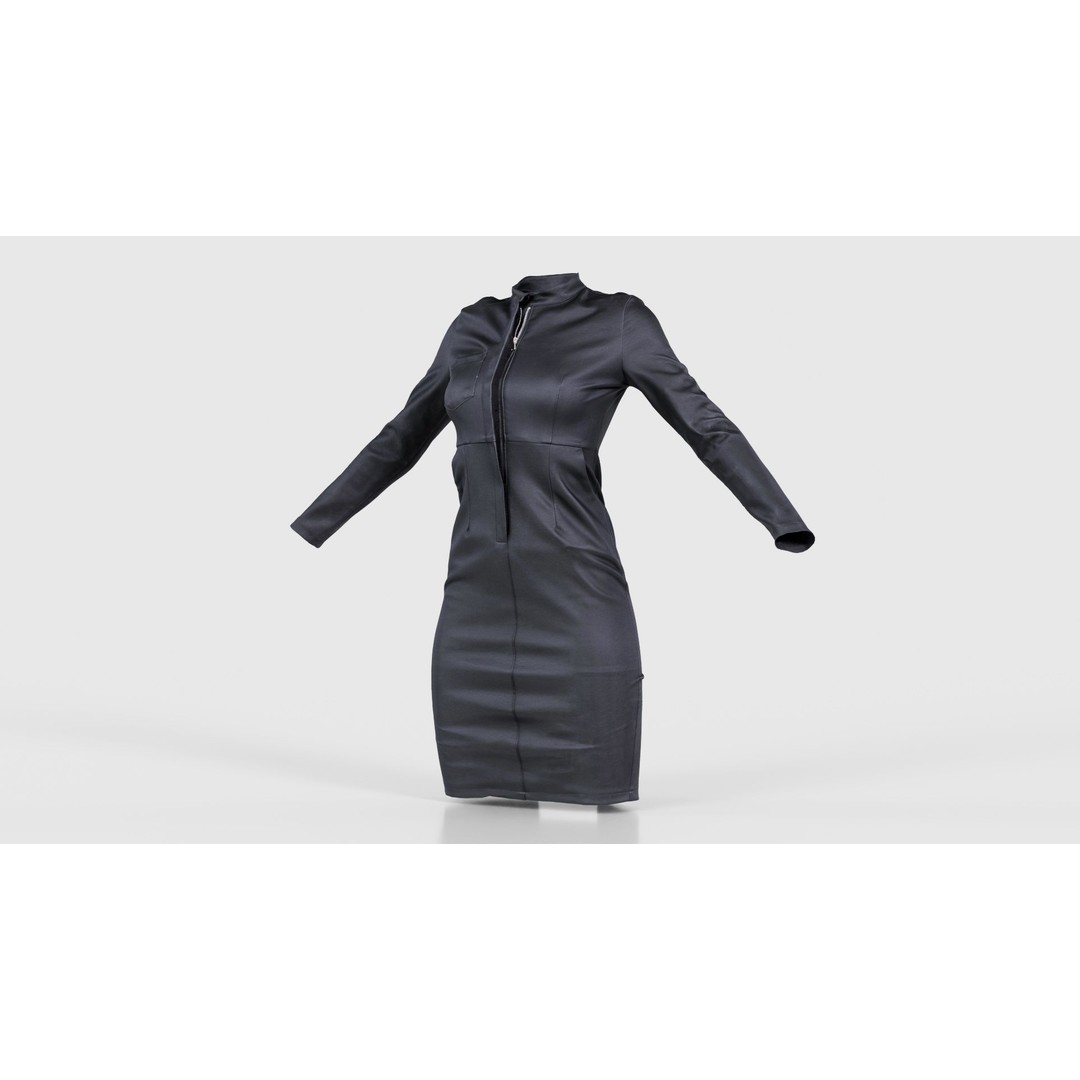 Split Leather Zipper Dress 3D Model – Low Poly Game Asset, FBX, Blender