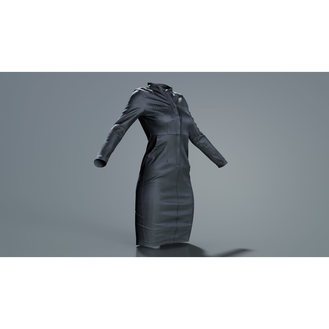 Split Leather Zipper Dress 3D Model – Low Poly Game Asset, FBX, Blender - View 10
