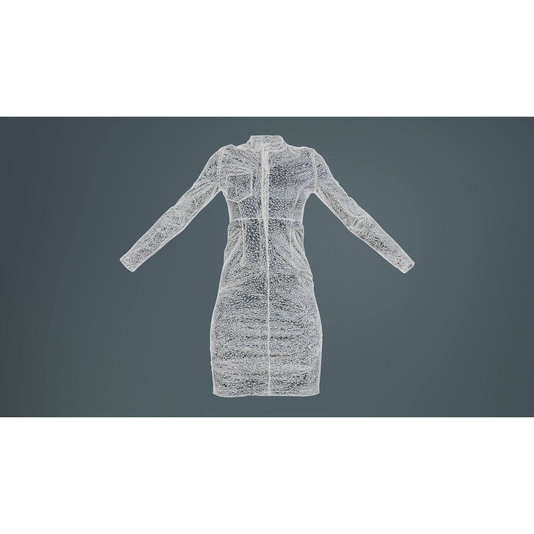 Split Leather Zipper Dress 3D Model – Low Poly Game Asset, FBX, Blender - View 11