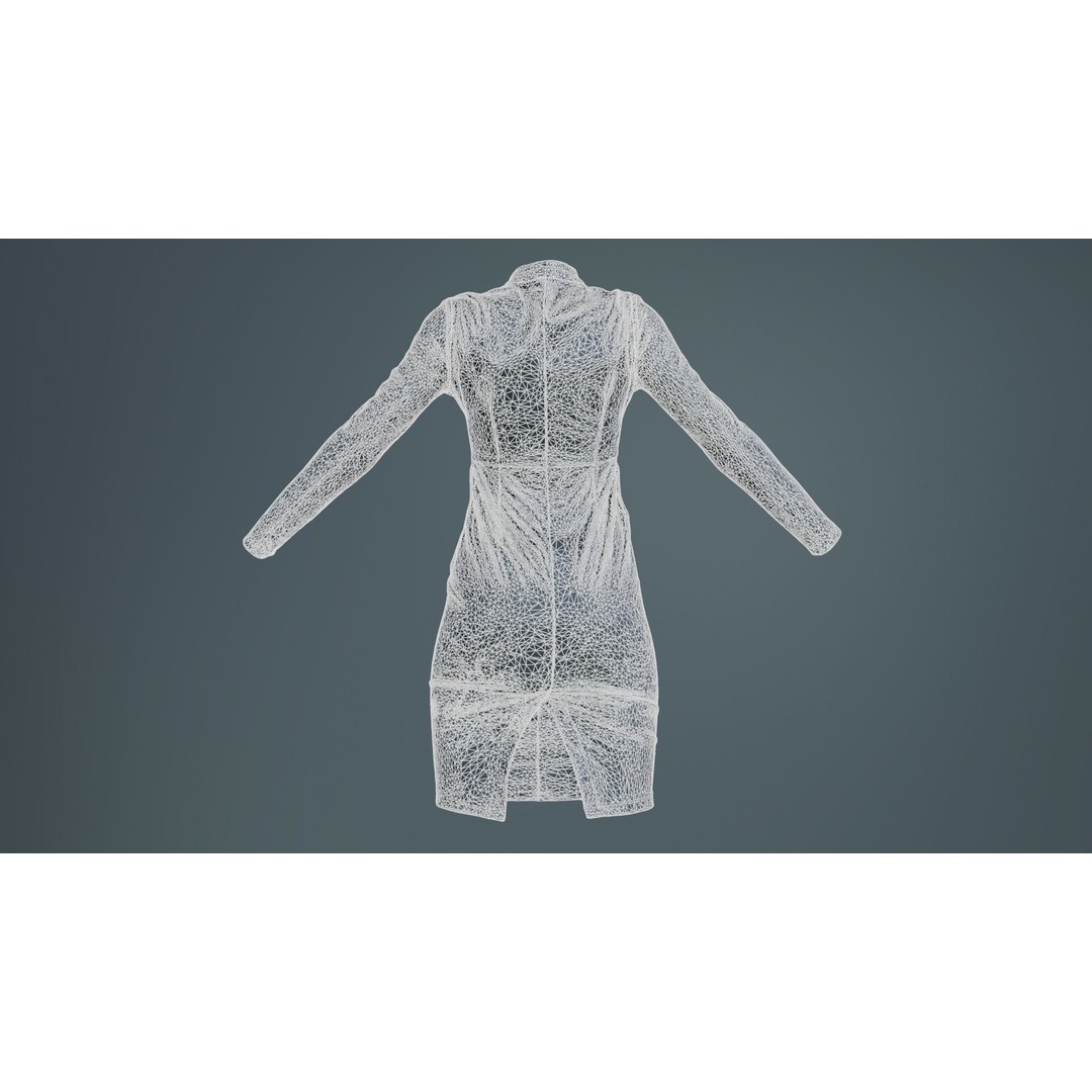 Split Leather Zipper Dress 3D Model – Low Poly Game Asset, FBX, Blender - View 12