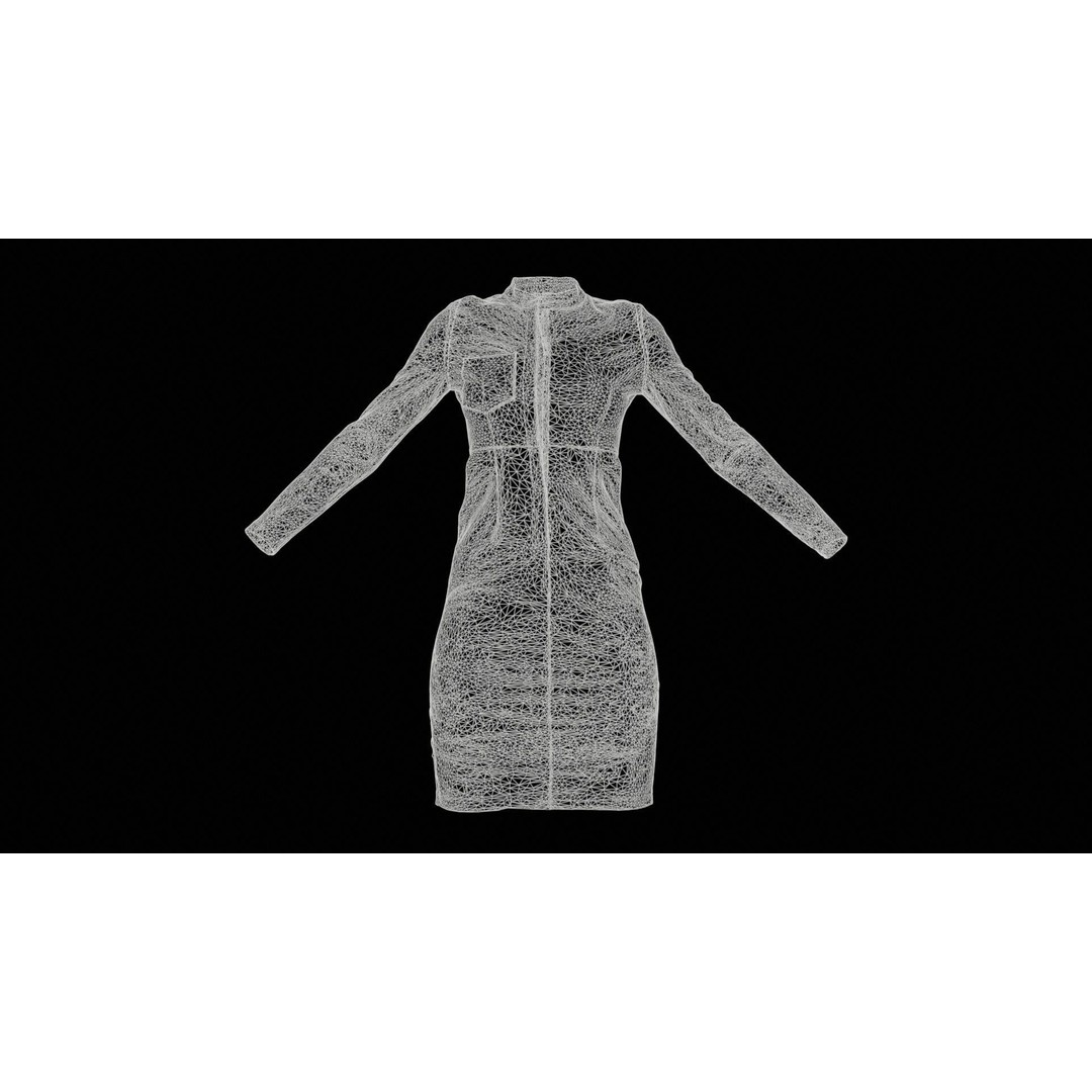Split Leather Zipper Dress 3D Model – Low Poly Game Asset, FBX, Blender - View 13