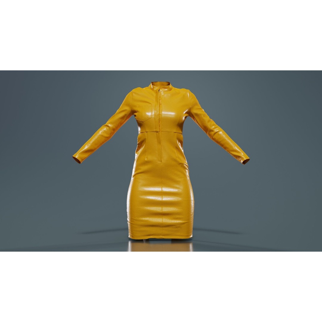 Split Leather Zipper Dress 3D Model – Low Poly Game Asset, FBX, Blender - View 14