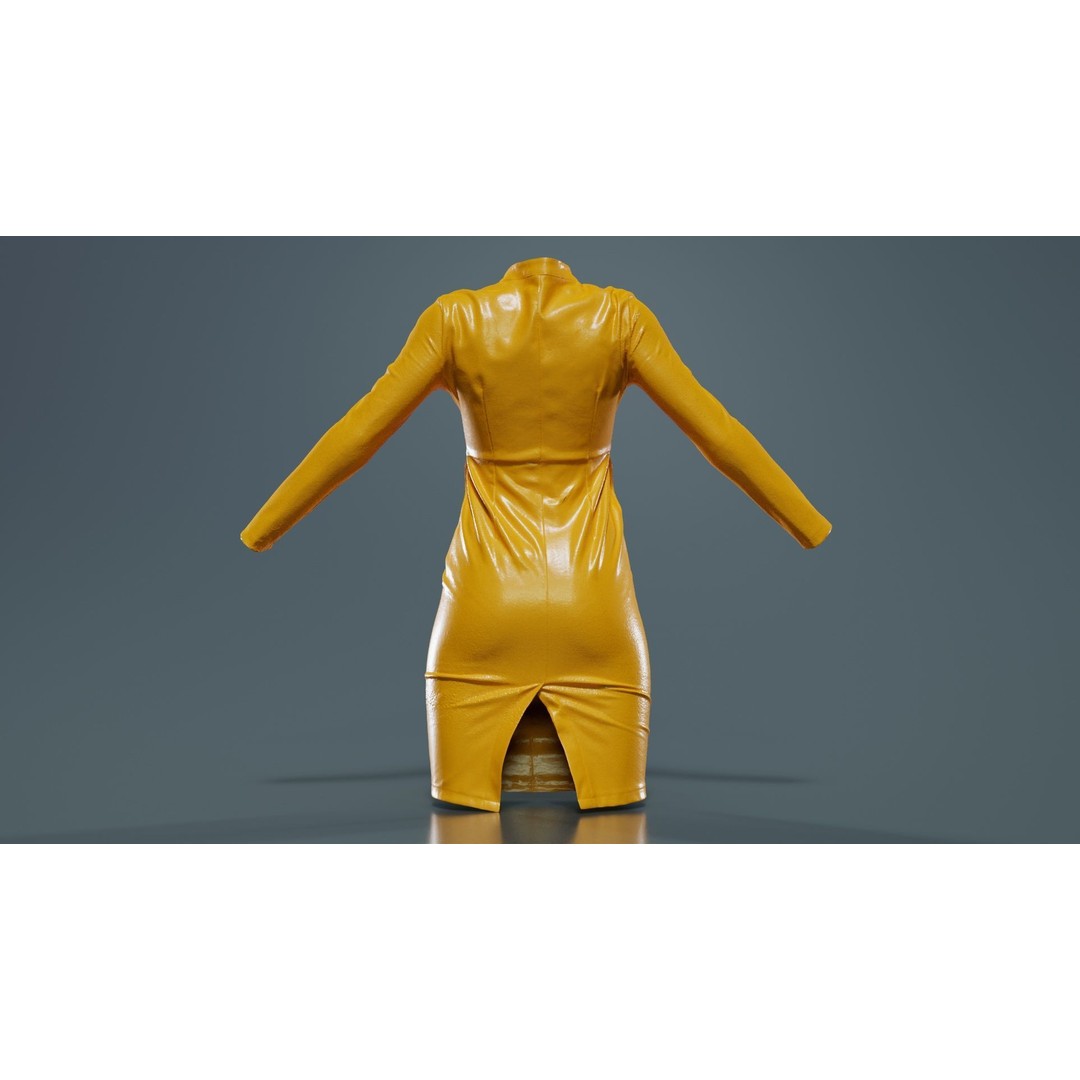Split Leather Zipper Dress 3D Model – Low Poly Game Asset, FBX, Blender - View 15