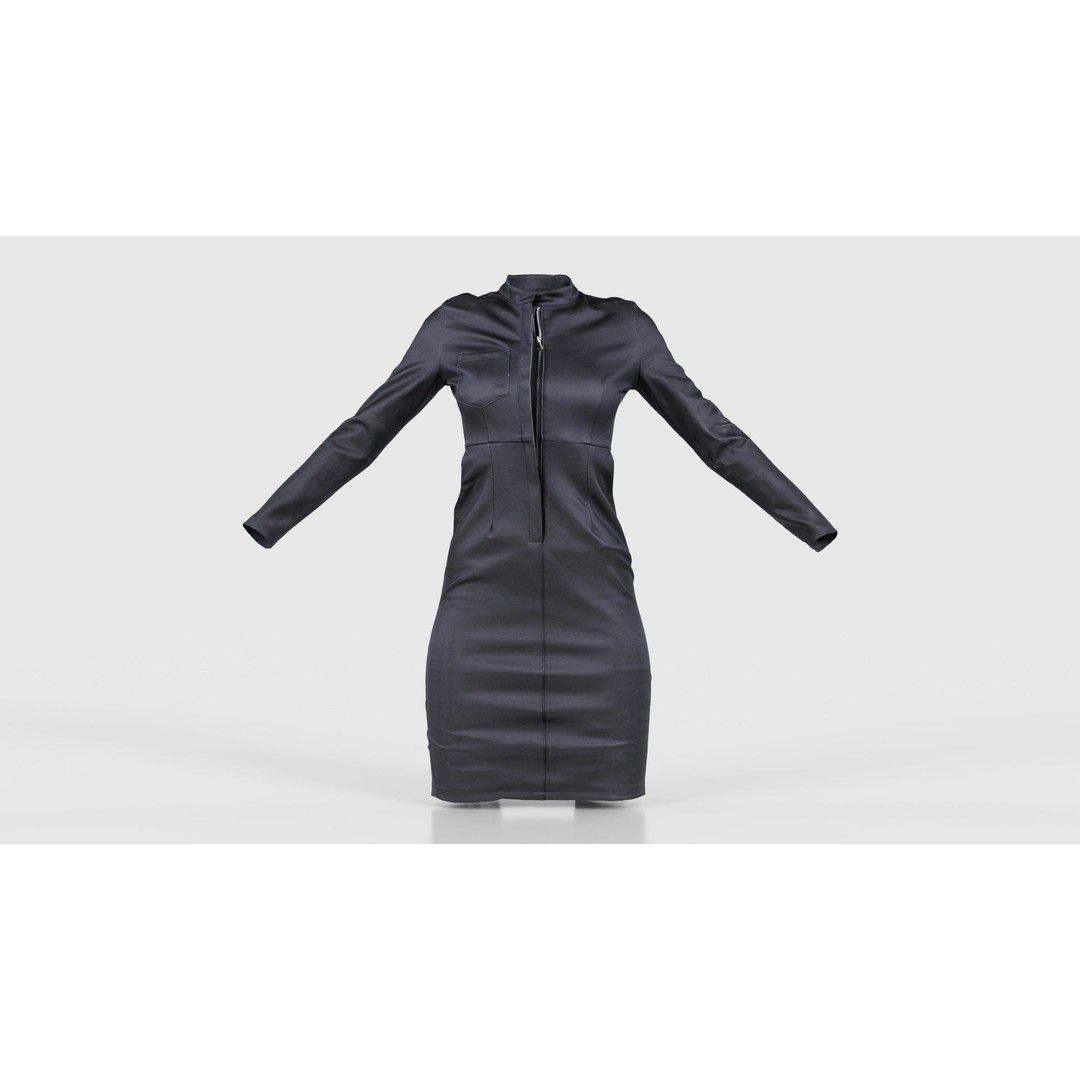 Split Leather Zipper Dress 3D Model – Low Poly Game Asset, FBX, Blender - View 17