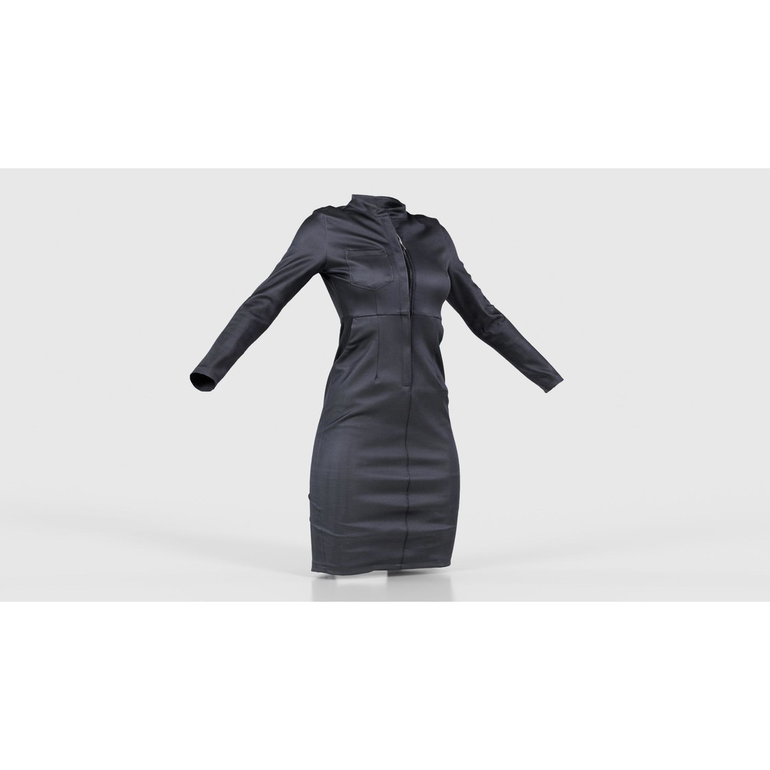 Split Leather Zipper Dress 3D Model – Low Poly Game Asset, FBX, Blender - View 18