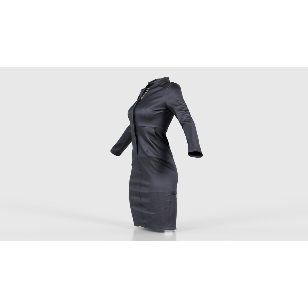 Split Leather Zipper Dress 3D Model – Low Poly Game Asset, FBX, Blender - View 27