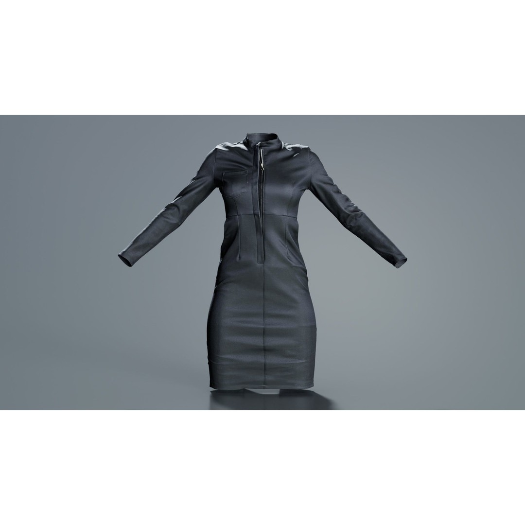 Split Leather Zipper Dress 3D Model – Low Poly Game Asset, FBX, Blender - View 5