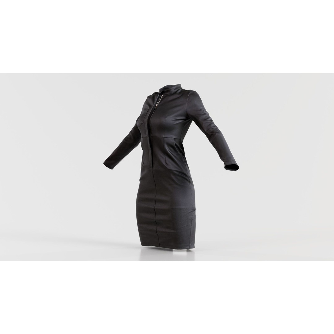 Split Leather Zipper Dress 3D Model – Low Poly Game Asset, FBX, Blender - View 7