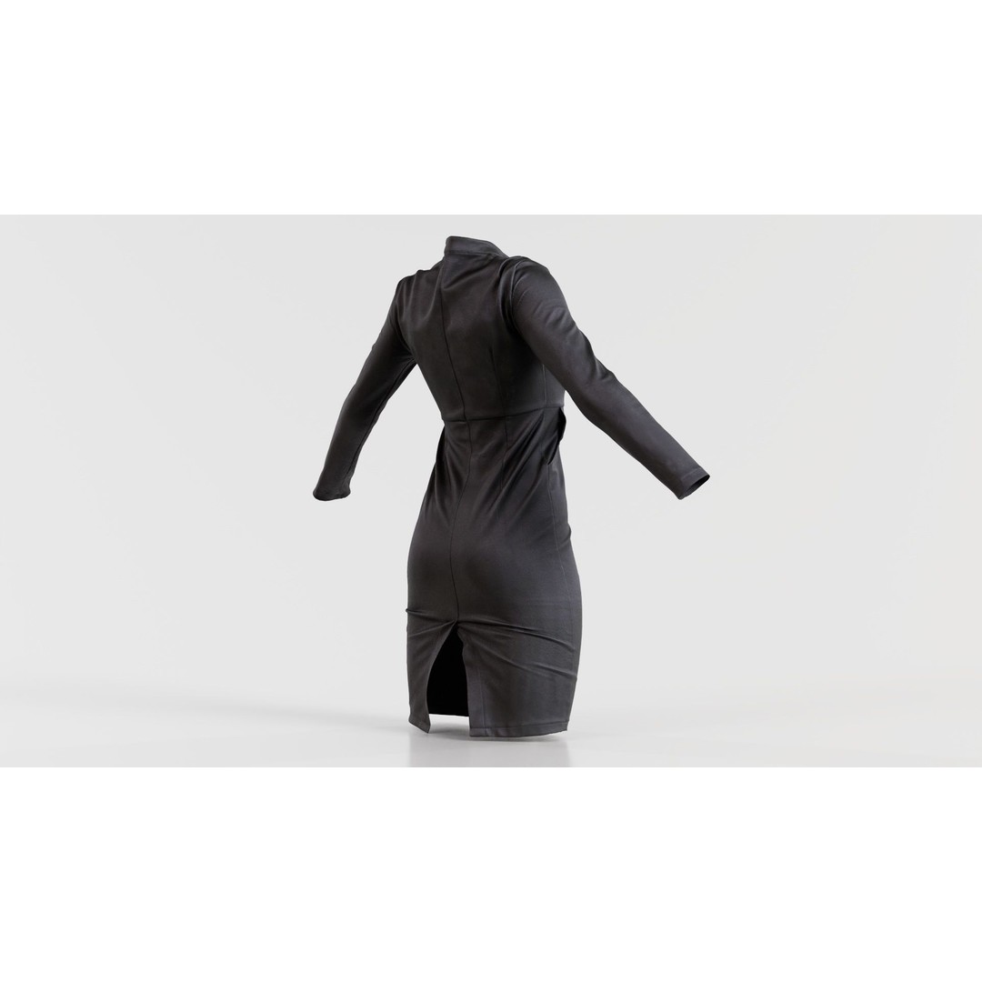 Split Leather Zipper Dress 3D Model – Low Poly Game Asset, FBX, Blender - View 8